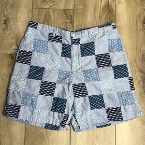Vineyard Vines Shorts, Blue patchwork, Marlin, fish, nautical, size 36